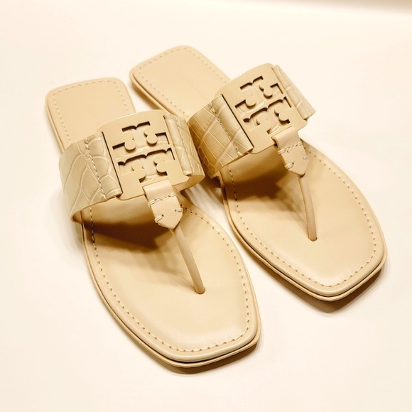 NWT Tory BurchGeorgia Sandal Soft Croc EmbossNew CreamSize 8.5 …